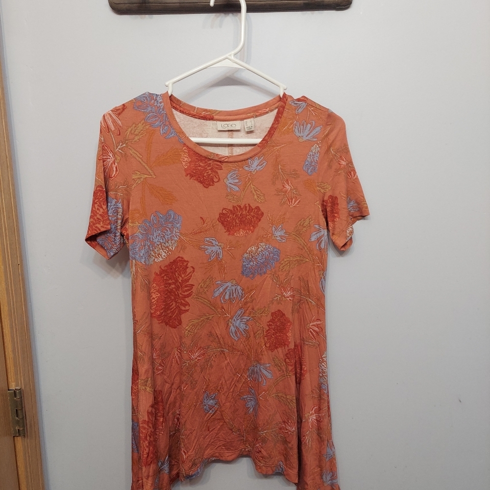 Logo floral pattern flowy short sleeve top xs